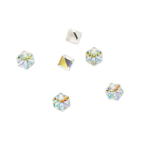 Flat back 6pk crystal AB foil back, Preciosa Czech crystal rhinestone 4mm cube image number 0