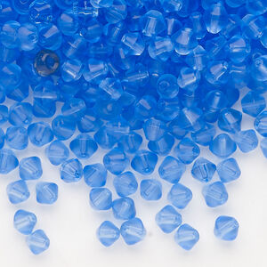 Bead, glass 1pkg1, translucent blue, 4mm bicone, 4 ounces.