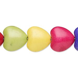 Bead, "howlite" (imitation) resin. mixed colors, 14mm puffed heart. Sold per 15-inch strand.