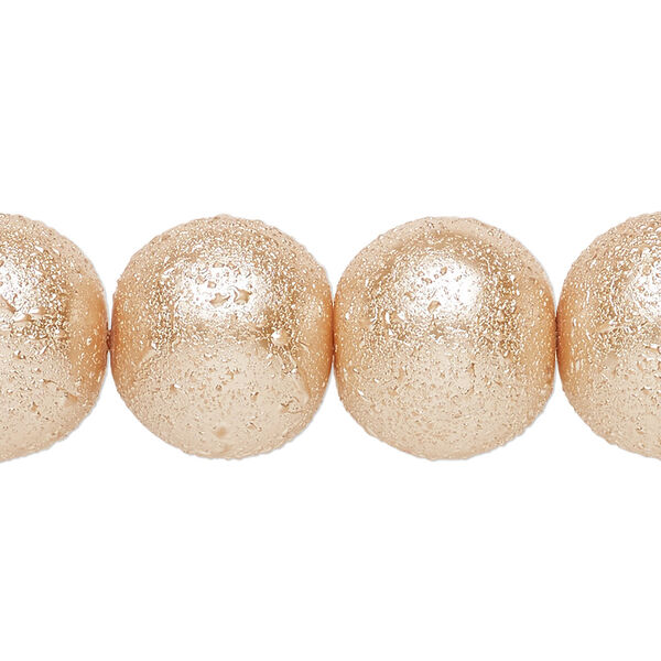 Bead, glass, opaque champagne, 16mm textured round. Sold per 15-1/2" to 16" strand. image number 0