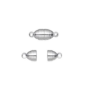 Clasp magnetic 1pkg100, 10x5mm oval, silver-finished brass 1-strand