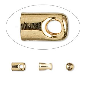 Cord end, glue-in, gold-plated brass, 7x4mm with 3mm inside diameter. Sold per pkg of 100.