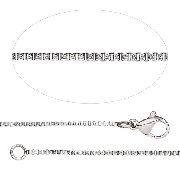 Chain, stainless steel, 1.2mm box, adjustable at 16 and 18 inches with lobster claw clasp. Sold individually. image number 0