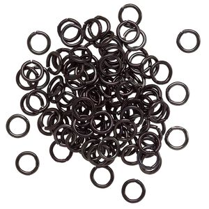 Jump ring, anodized aluminum, black, 5mm round, 3.4mm inside diameter, 20 gauge. Sold per pkg of 100.