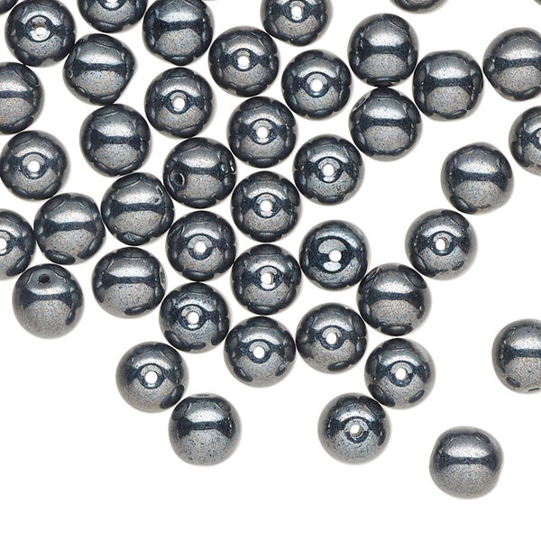 Czech glass 1pkg60, round druk bead hematite 6mm image number 0