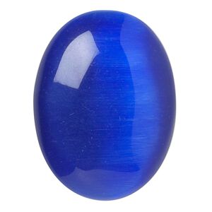 Cabochon, cat's eye glass (fiber optic glass), blue, 40x30mm calibrated oval, quality grade. Sold individually.