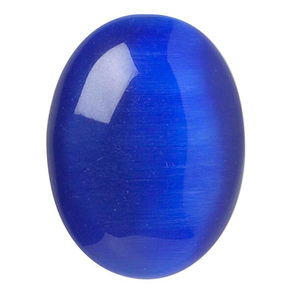 Cabochon, cat's eye glass (fiber optic glass), blue, 40x30mm calibrated oval, quality grade. Sold individually. image number 0