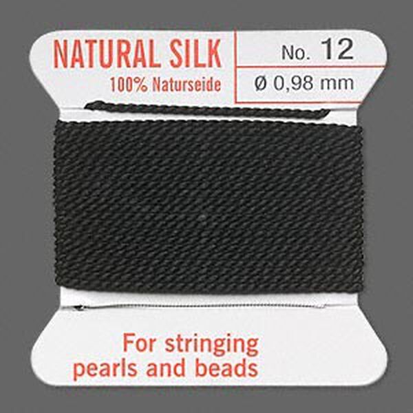 Thread, Griffin, silk, black, size #12. Sold per 2-meter card (approximately 78 inches). image number 0