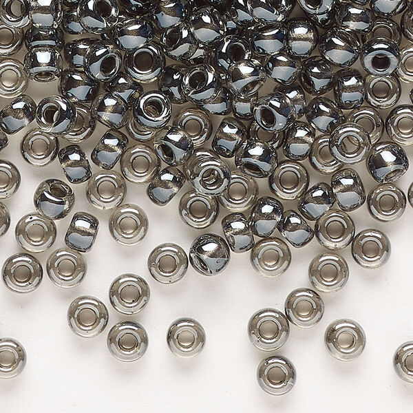 Seed bead, Miyuki, glass, pkg/25g, #6 rocaille, translucent steel-lined luster crystal clear (RR-2276). image number 0