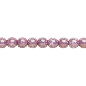Bead, Czech glass druk, mauve granite, 6mm round. Sold per 15-1/2" to 16" strand.