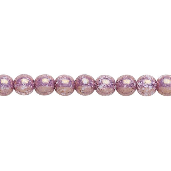Bead, Czech glass druk, mauve granite, 6mm round. Sold per 15-1/2" to 16" strand. image number 0