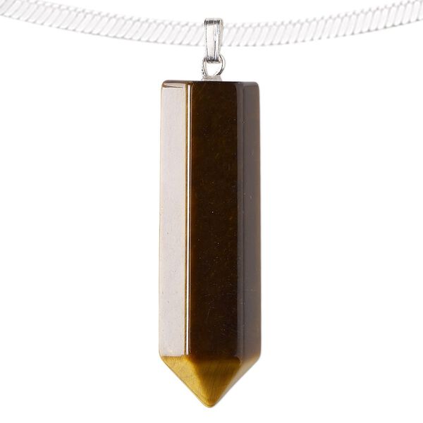 Tigereye / "pewter" (zinc-based alloy) 1pkg1, silver-plated point pendant natural 43x12mm image number 0