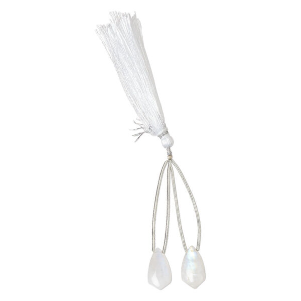 Rainbow moonstone 1pkg2, hand-cut top-drilled puffed kite bead natural B grade, 17x10mm image number 1