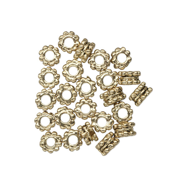 Bead, antique gold-finished "pewter" (zinc-based alloy), 5x3mm stacked beaded rondelle. Sold per pkg of 24. image number 0