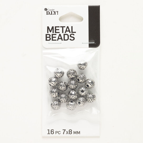 Bead, "pewter" (zinc-based alloy), pkg/16, antique silver finish, 8x7mm rondelle. image number 0