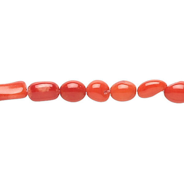 Bead, bamboo coral (dyed), light red, 5mm-10x3mm freeform tube and small to large pebble, C grade, Mohs hardness 3-1/2 to 4. Sold per 15-inch strand. image number 0