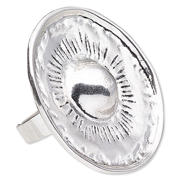 Ring, antique silver-plated "pewter" (zinc-based alloy), 44mm round, adjustable. Sold individually. image number 0