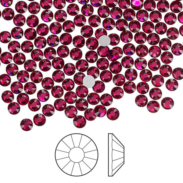 Flat back 144pk ruby foil back, Preciosa Viva 12® Czech crystal rhinestone 3-3.2mm chaton rose round SS12 image number 0