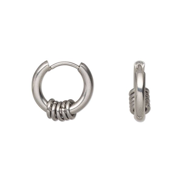 Earring, stainless steel, 15mm endless round hoop. Sold per pair. image number 0