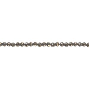 Pyrite 1pkg1, faceted round bead natural 15.5-16 inch 2mm