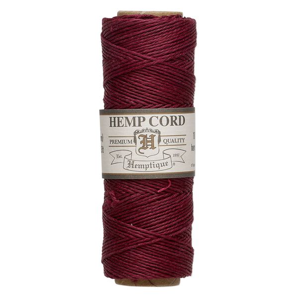 Cord, Hemptique®, polished hemp, burgundy, 0.5mm, 10-pound test. Sold per 205-foot spool. image number 0