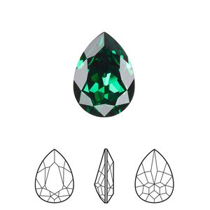 Fancy stone 48pk majestic green foil back, Swarovski® 18x13mm pear 4320