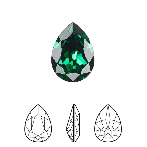 Fancy stone 48pk majestic green foil back, Swarovski® 18x13mm pear 4320 image number 0