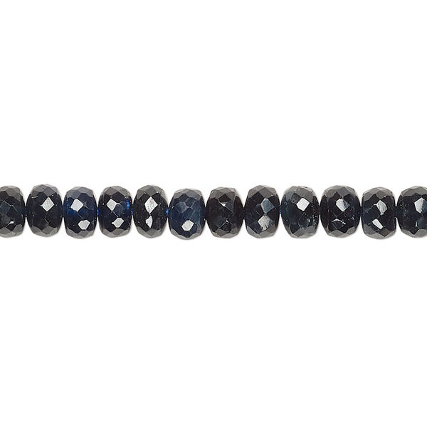 Bead, blue sapphire (dyed), dark, 5x3mm-6x4mm hand-cut faceted rondelle, C grade, Mohs hardness 9. Sold per 14-inch strand, approximately 90 beads. image number 0