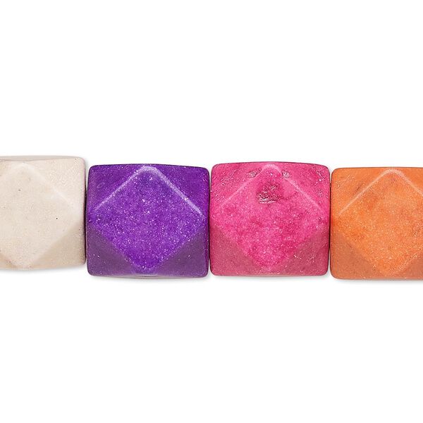 Bead, "howlite" (resin) (imitation), mixed colors, 15x12mm-16x13mm faceted cube. Sold per 8-inch strand. image number 0