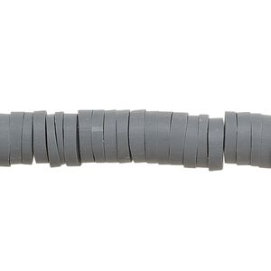 Bead, polymer clay, opaque charcoal, 8x2mm heishi. Sold per pkg of (2) 15-1/2" to 16" strands.