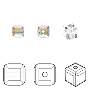 Bead 48pk crystal shimmer, Crystal Passions® 6mm cube 5601