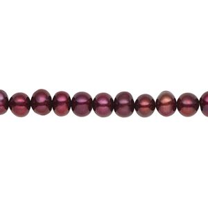 Pearl, cultured freshwater (dyed), black cherry, 4-5mm semi-round, C grade, Mohs hardness 2-1/2 to 4. Sold per 15-1/2" to 16" strand.