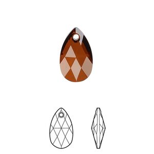 Drop 2pk smoked amber, Crystal Passions® 16x9mm pendant pear 6106