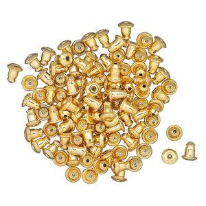Earnut 1pkg100, 6x5mm barrel, gold-finished brass 50 pair
