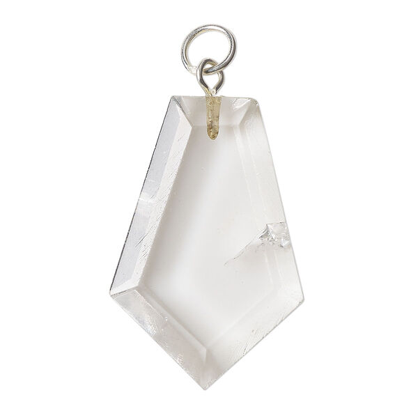 Focal, quartz crystal (natural) and silver-plated brass, 29x20mm-32x23mm hand-cut faceted diamond. Sold individually. image number 0