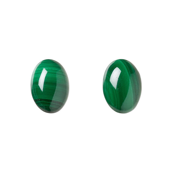 Cabochon, malachite (natural), 14x10mm calibrated oval, B grade, Mohs hardness 3-1/2 to 4. Sold per pkg of 2. image number 0