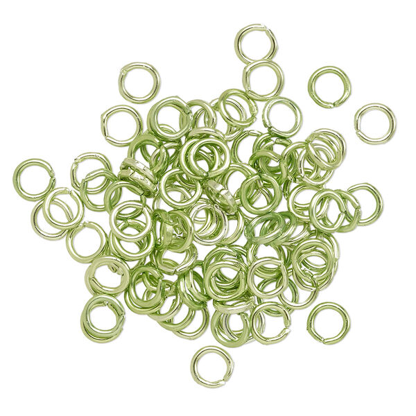 Jump ring, anodized aluminum, green, 4.5mm round, 2.9mm inside diameter, 20 gauge. Sold per pkg of 100. image number 0