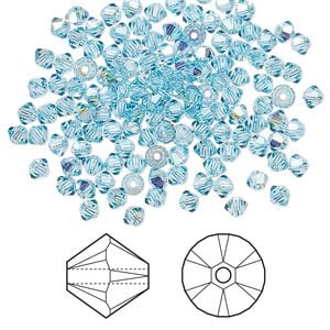 Bead 1440pk aquamarine AB, Swarovski® 3mm XILION bicone 5328