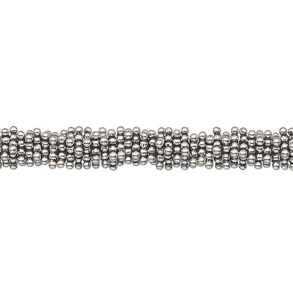 Bead, antiqued sterling silver, 5x1mm beaded square rondelle. Sold per 1-troy ounce pkg, approximately 180-200 beads. image number 0