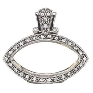 Pendant, Almost Instant Jewelry®, antique silver-plated brass / crystal / rubber, crystal clear, 36.5x32mm single-sided hinged marquise with 32x17mm marquise setting. Sold individually.