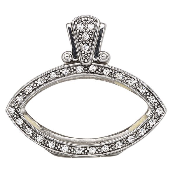 Pendant, Almost Instant Jewelry®, antique silver-plated brass / crystal / rubber, crystal clear, 36.5x32mm single-sided hinged marquise with 32x17mm marquise setting. Sold individually. image number 0