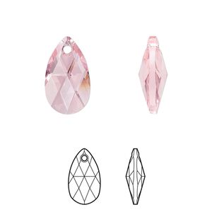 Drop 2pk light rose, Crystal Passions® 16x9mm pendant pear 6106