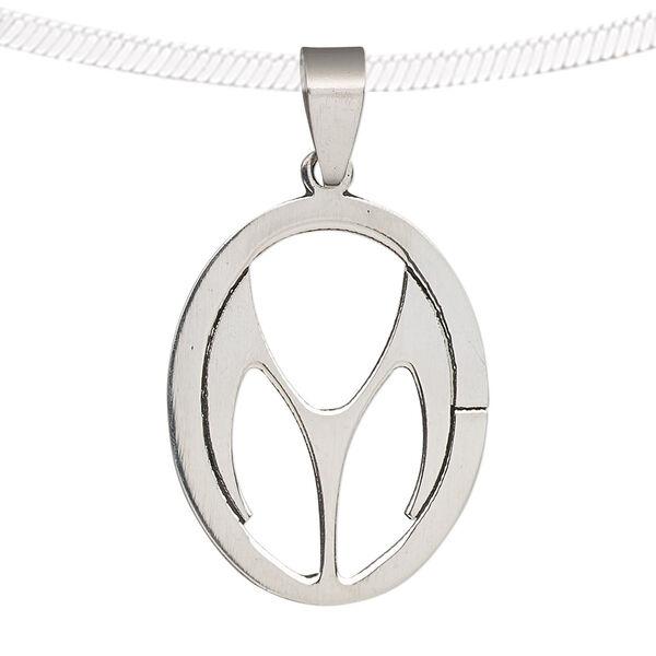 Pendant, stainless steel, 33x23mm oval with cutout. Sold individually. image number 0