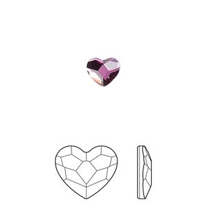 Flat back 144pk fuchsia foil back, Crystal Passions® hotfix rhinestone 3.6mm heart 2808