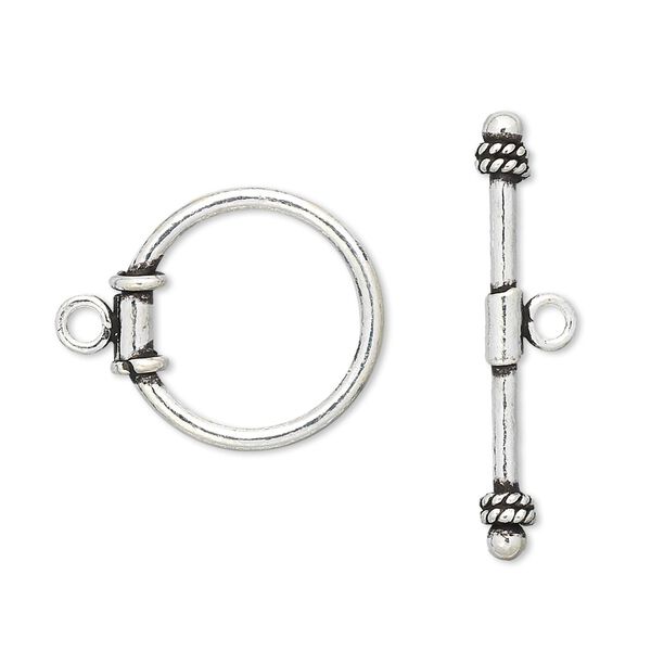 Clasp toggle 1pkg2 sterling silver, 18mm round, antiqued 1-strand image number 0