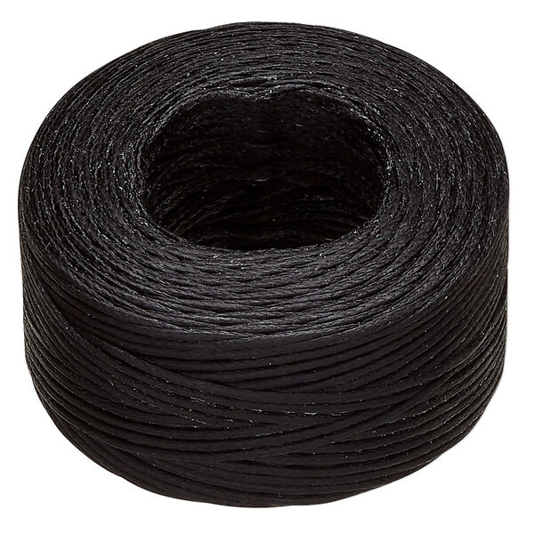 Thread, Hemptique®, polyester, pkg/50 yards, black, 0.8mm braided flat. image number 0