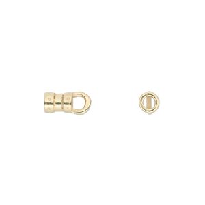 Crimp end, JBB Findings, gold-plated pewter (tin-based alloy), 6x4mm tube with loop, 2.5mm inside diameter. Sold per pkg of 2.