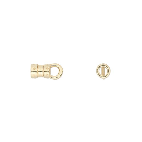Crimp end, JBB Findings, gold-plated pewter (tin-based alloy), 6x4mm tube with loop, 2.5mm inside diameter. Sold per pkg of 2. image number 0