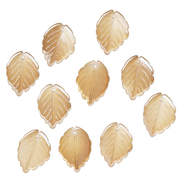 Drop, pressed glass, translucent champagne luster, 24 x 17mm pressed leaf, top-drilled. top-drilled. Sold per pkg of 10. image number 0