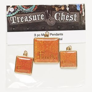 Drop, gold-finished "pewter" (zinc-based alloy), assorted square with "Family." Pkg/3.